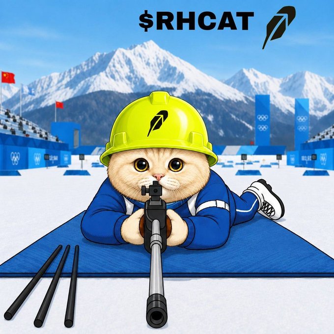 RobinhoodCat as a biathlete aiming toward the viewer